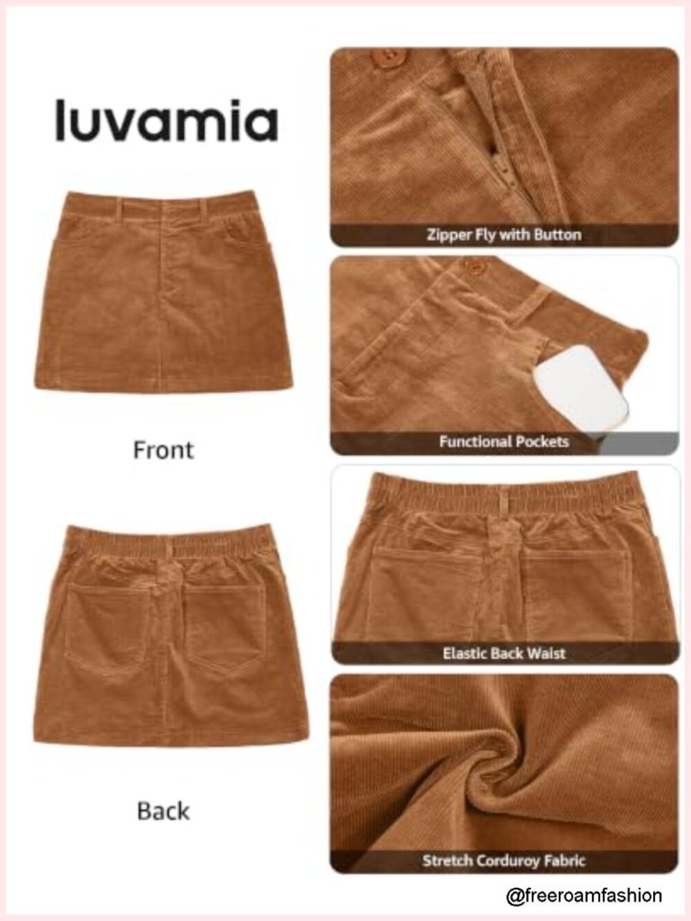 Women's High Waisted Mini Corduroy Skirt with Pockets - Picture 4 of 6